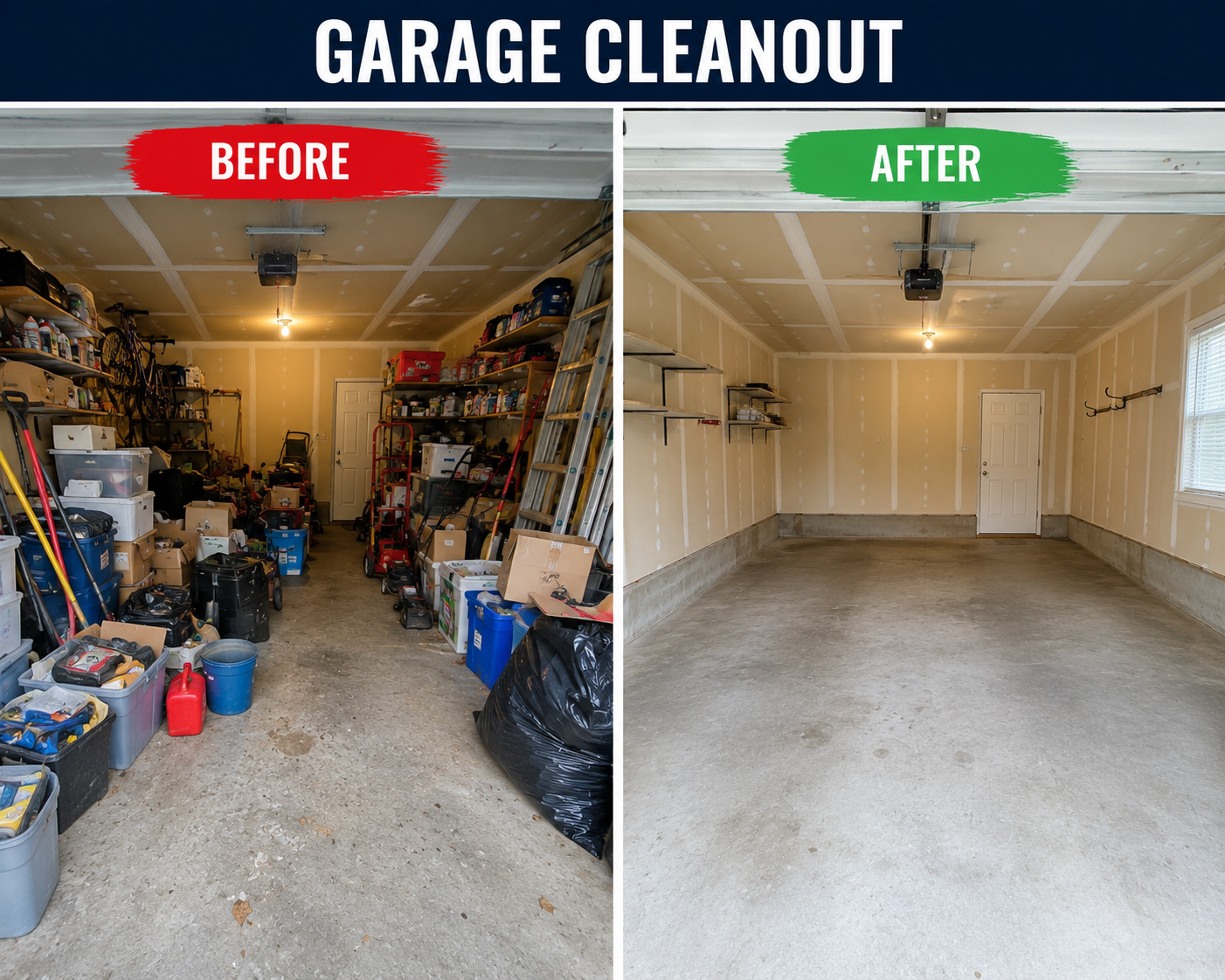 Garage cleanout before and after